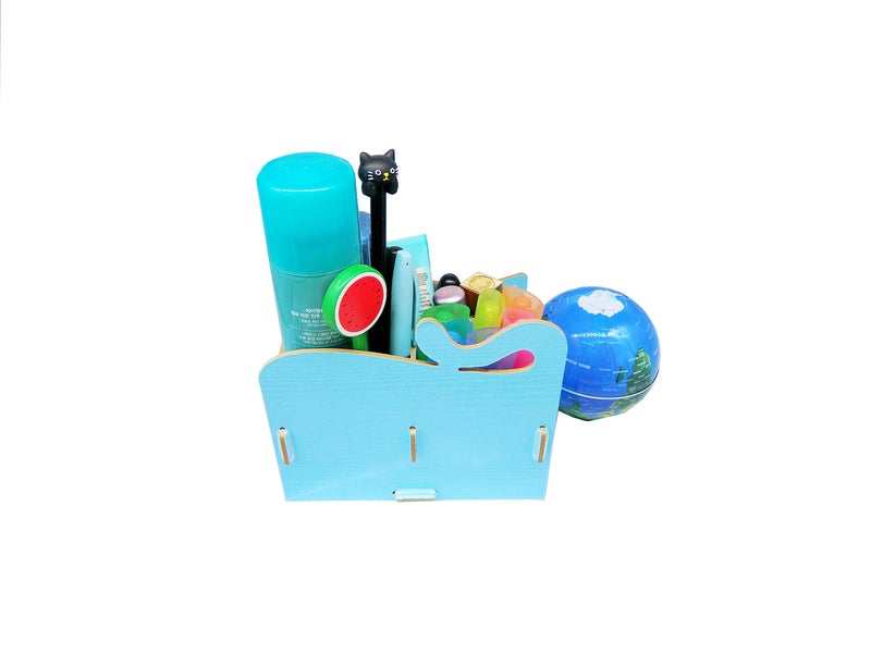 Artkingdome DIY Artwork Cat Folding Collection Pen Pencil Holder Cosmetic Organizer Desk Storage Sorter Blue - Image 5